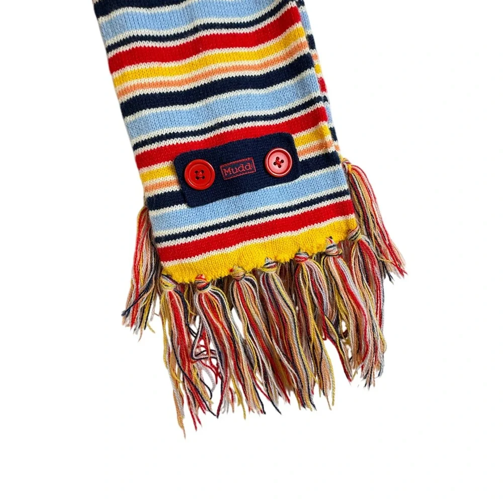 Vintage Mudd Y2K Striped Knit Scarf Fringe Button Detail Multicolor Kidcore OS